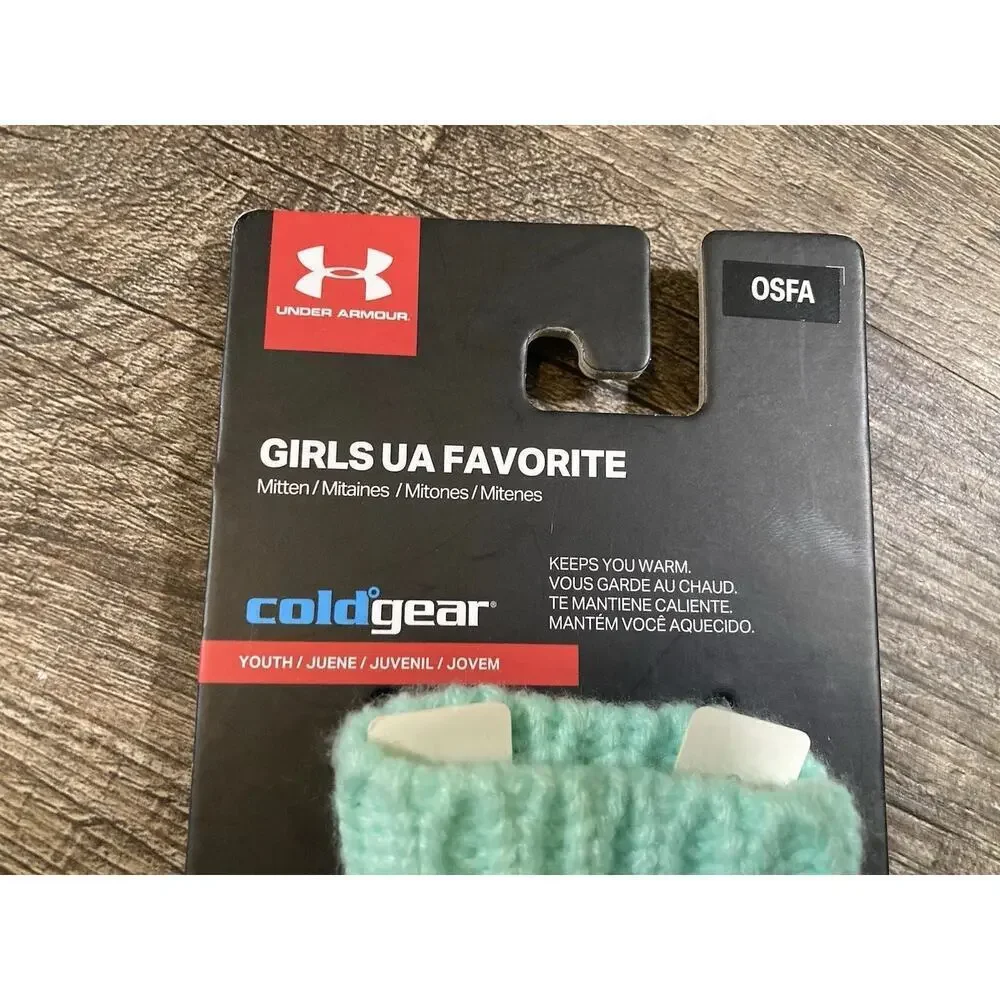 New Under Armour Girls Favorite Cold Gear Mittens Youth One Size Green Blue